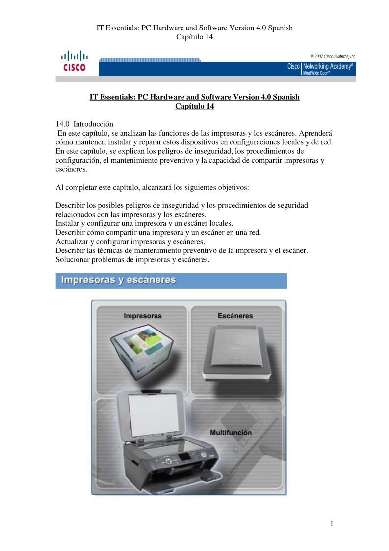 Imágen de pdf Capitulo 14 PC Hardware and Software Version 4.0 Spanish